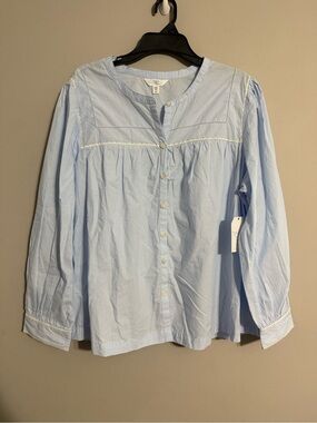 Time and Tru Women’s Light Blue Striped Embroidered Button-Up Blouse XXXL (22)